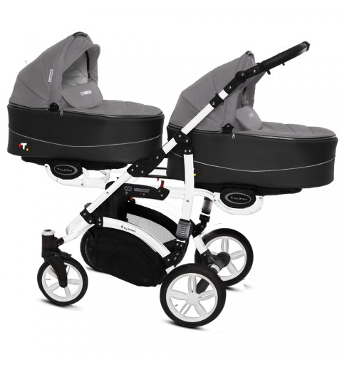 Babyactive Twinni White - wózek wielofunkcyjny, zestaw 2w1 z opcją 3w1 i 4w1 | 09 Silver